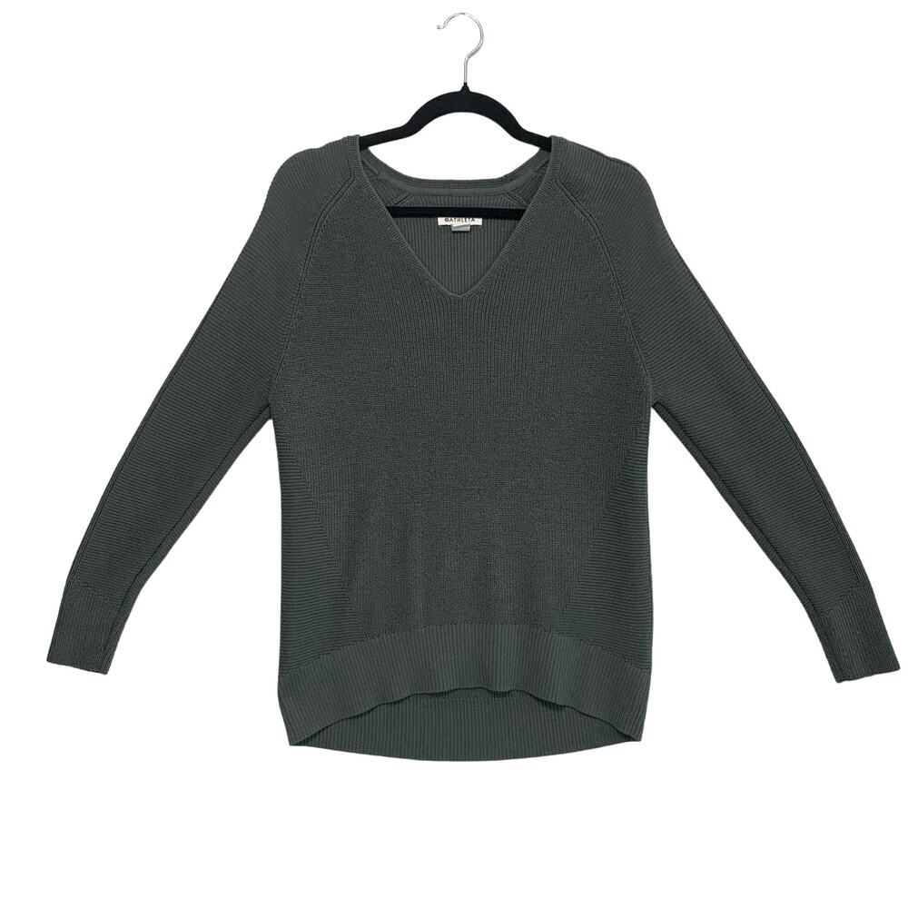 Athleta Hanover V-Neck Sweater Women's Sz XS Gray Waffle Knit Merino Wool Casual